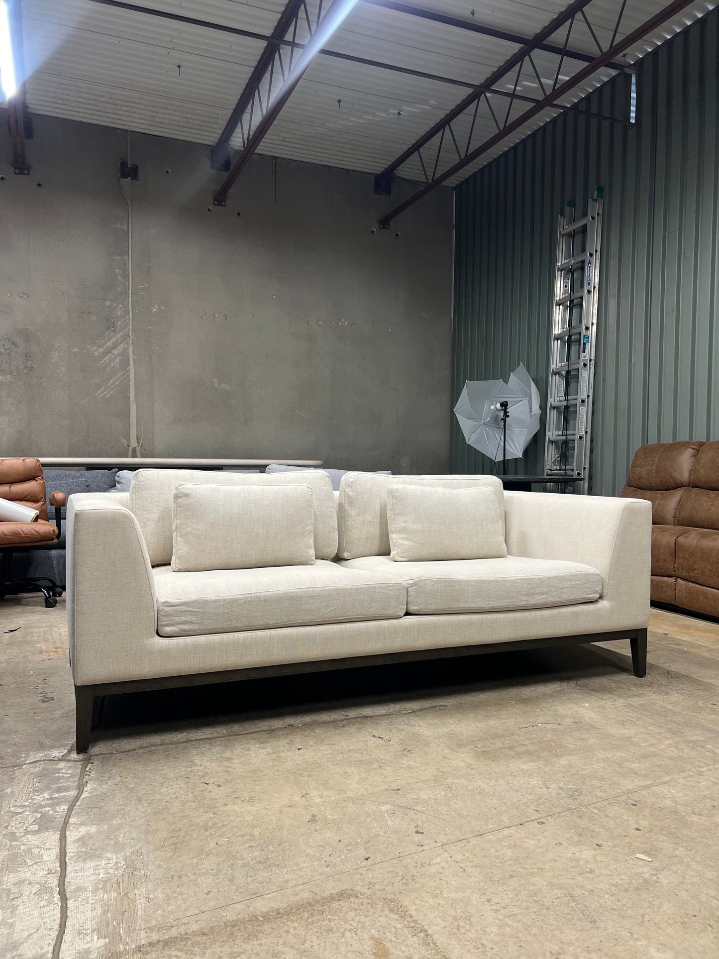 RH Italia Sofa • Classic Belgian Linen Sand • 8ft Luxe Depth