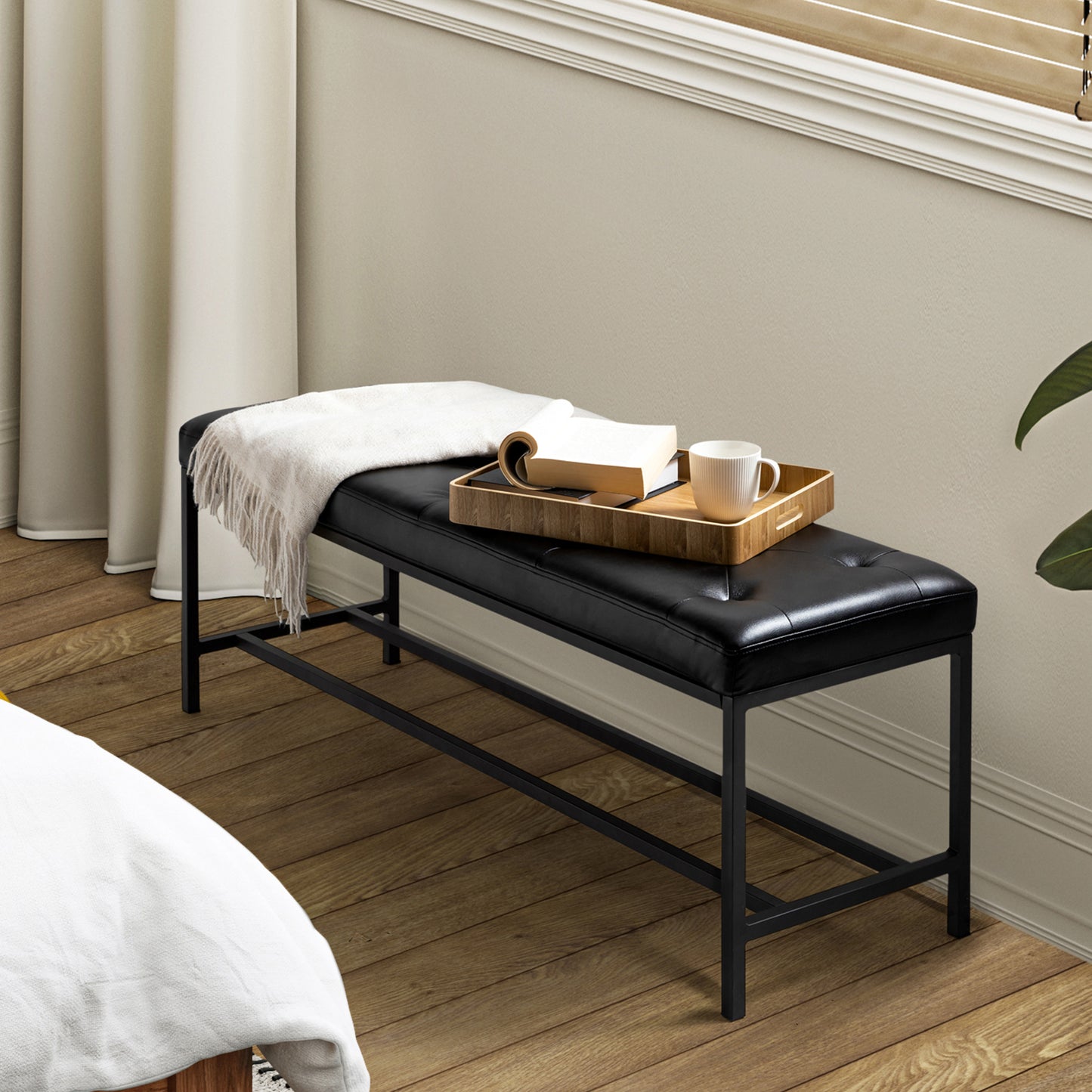 Jakob Upholstered Bench-BLACK