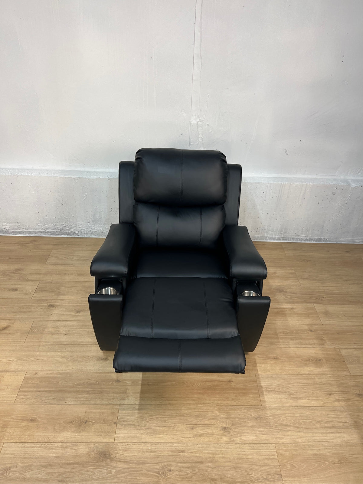 Black Faux Leather Power Recliner Chair with Cup Holders