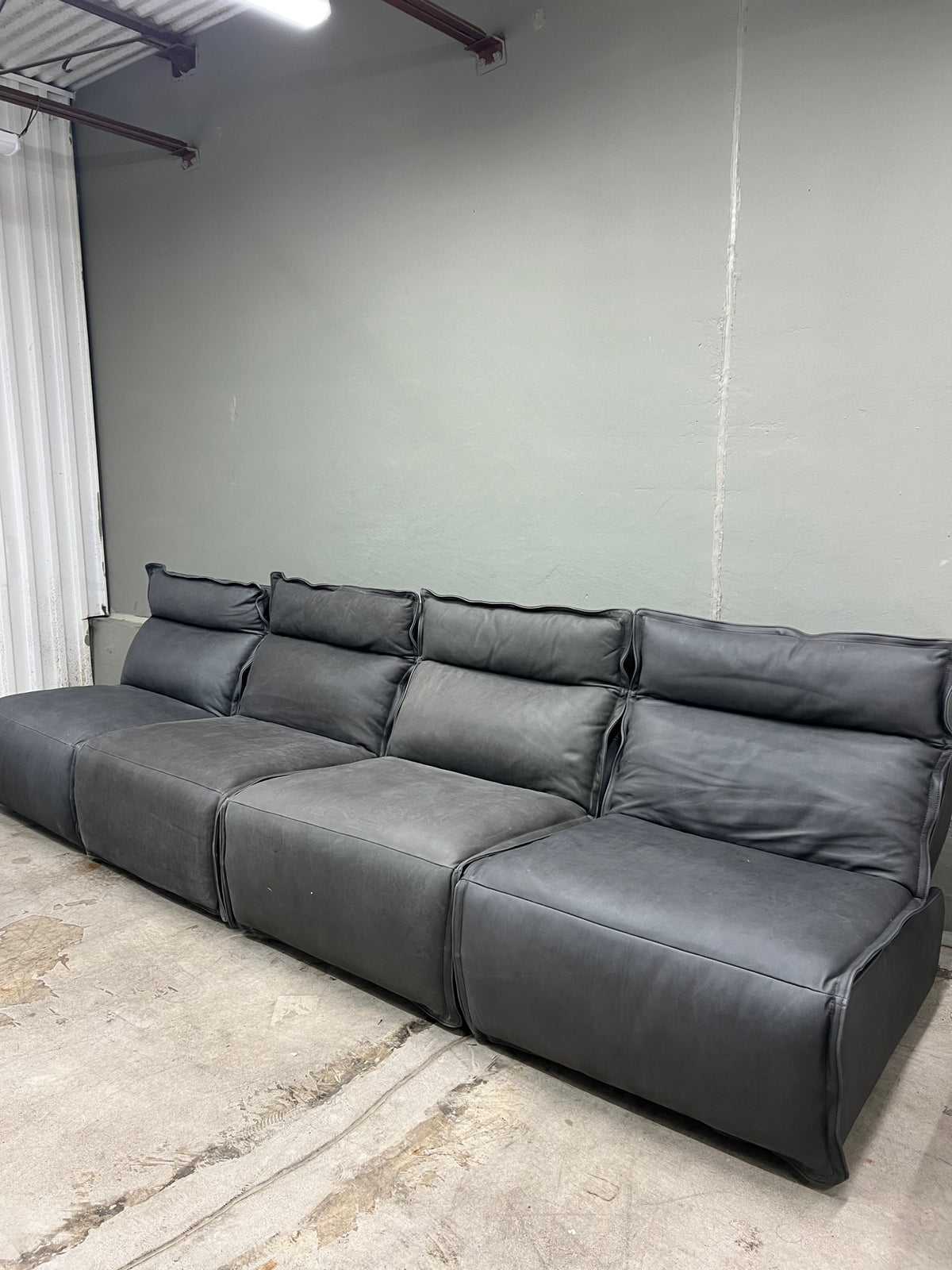 Arhaus Rowland Leather Four-Piece Armless Motion Modular Sofa - Lanie Graphite
