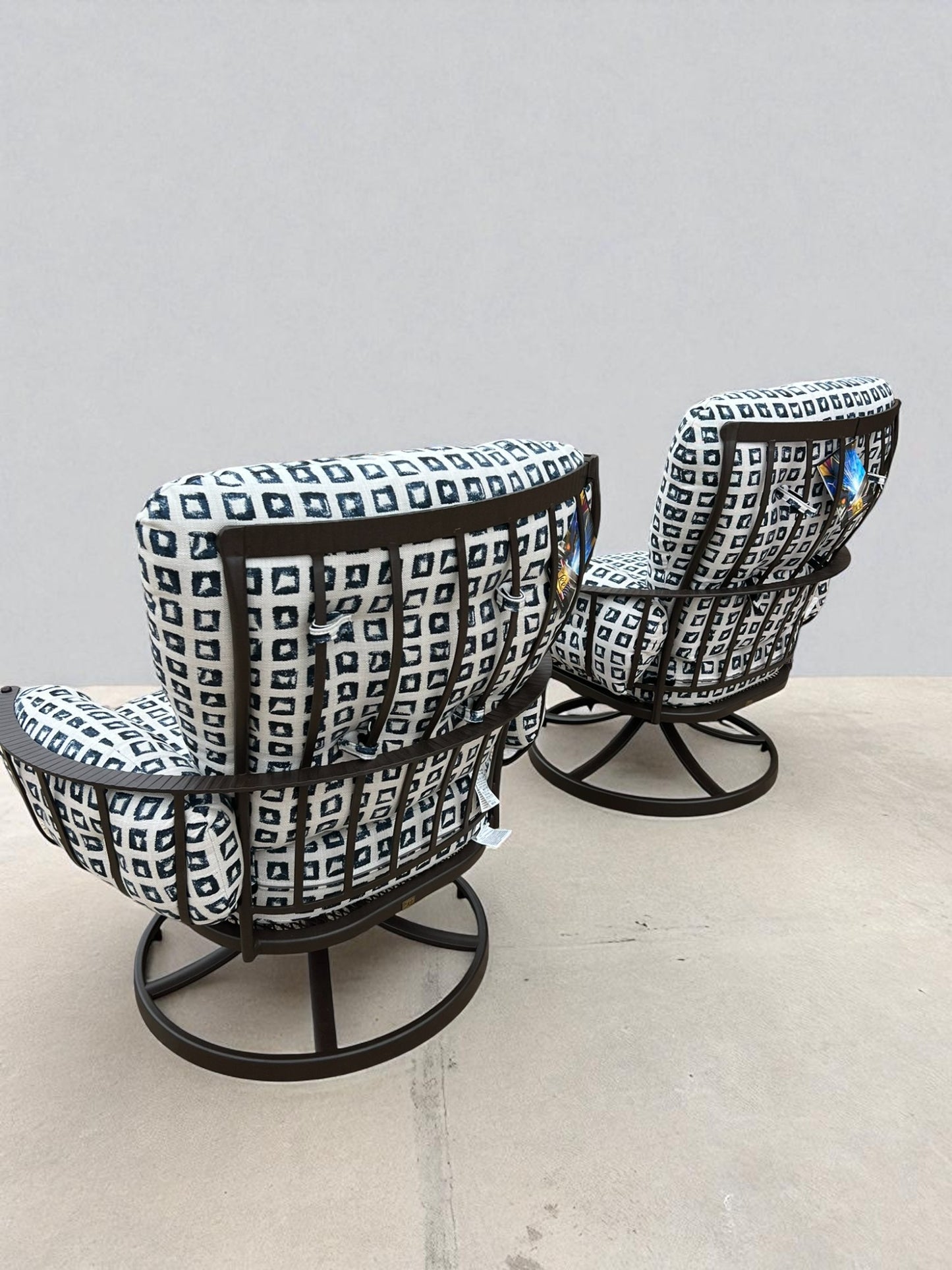 OW Lee Monterra Wrought Iron Swivel Rocker Outdoor Lounge Chairs (Set of 2) – New, Open Box