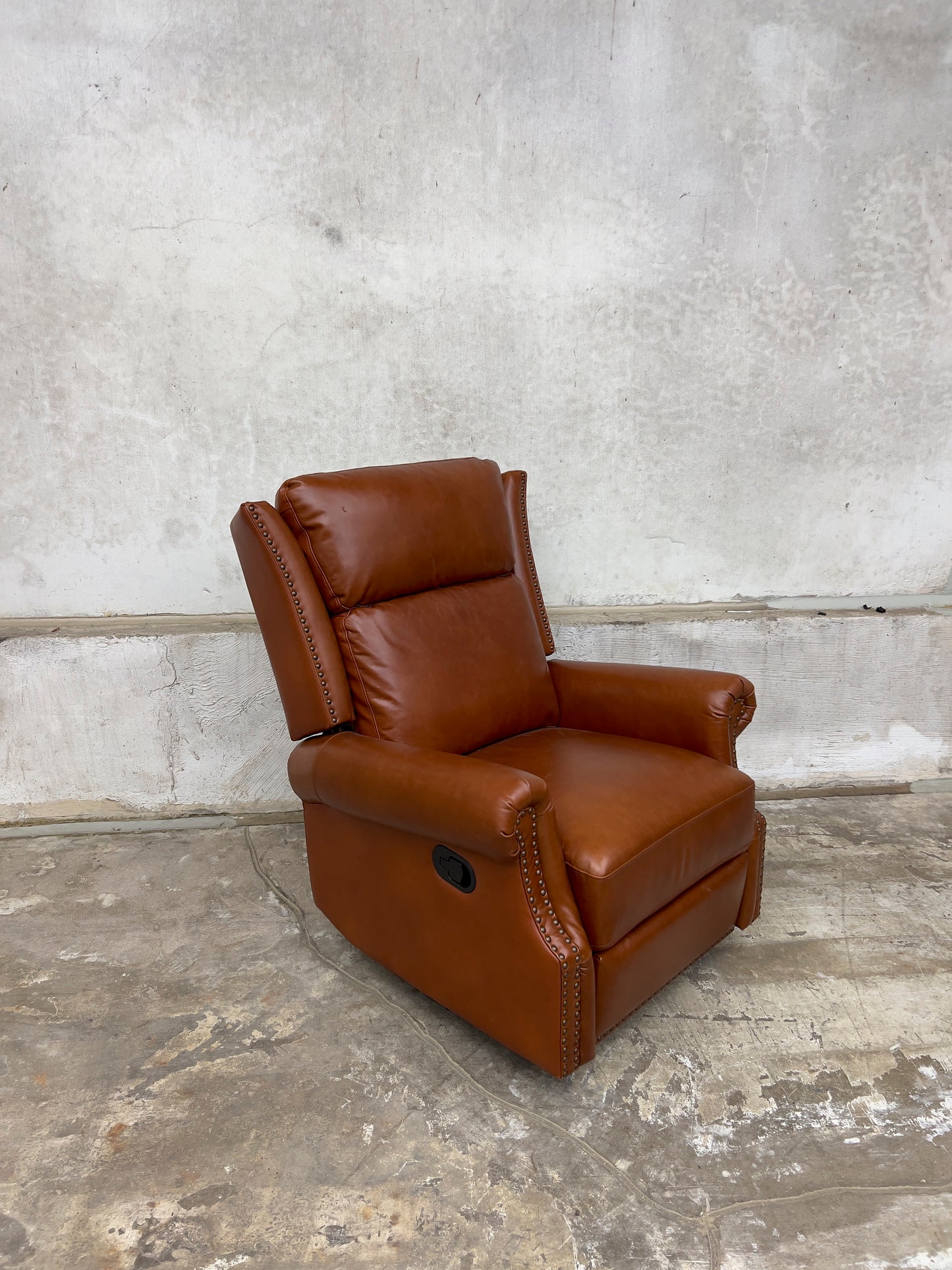 Saddle Genuine Leather Manual Swivel Glider Recliner