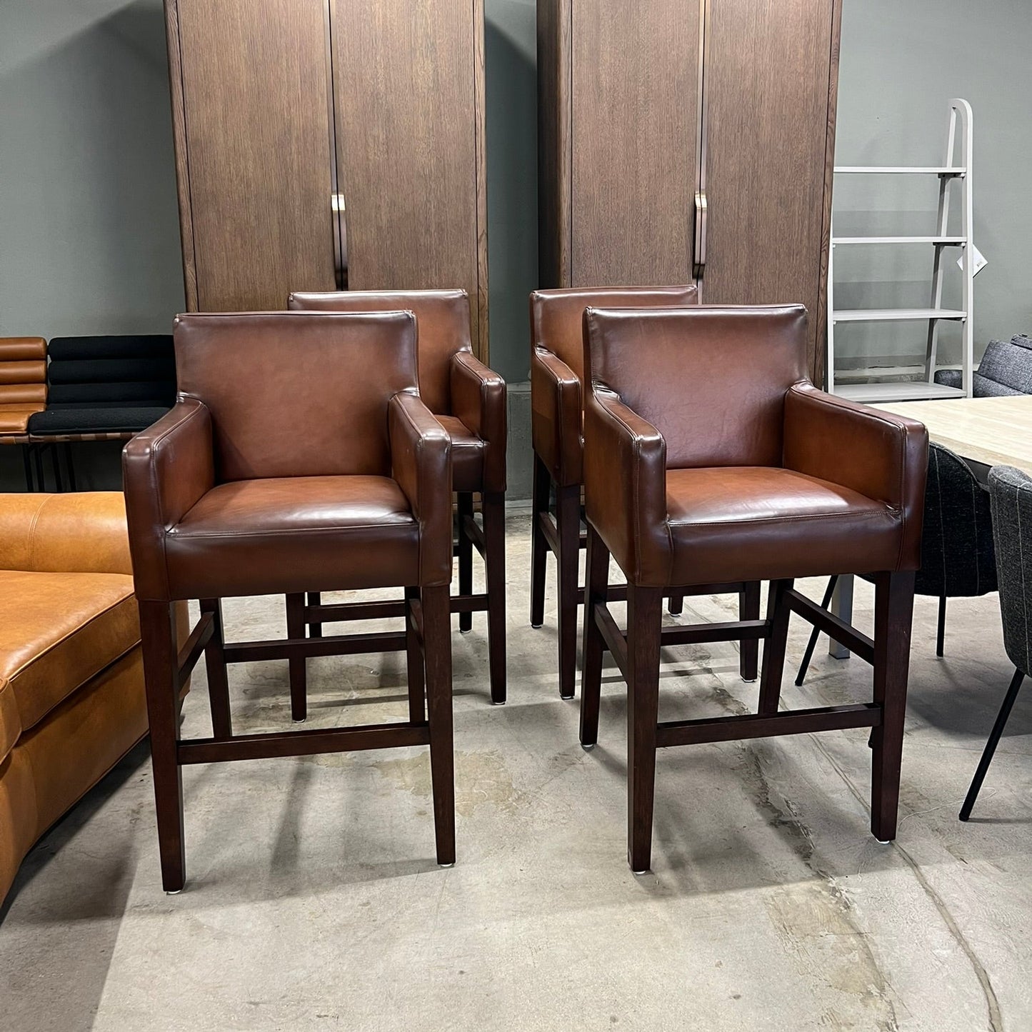 Pottery Barn Classic Upholstered Leather Barstools (Set of 4)