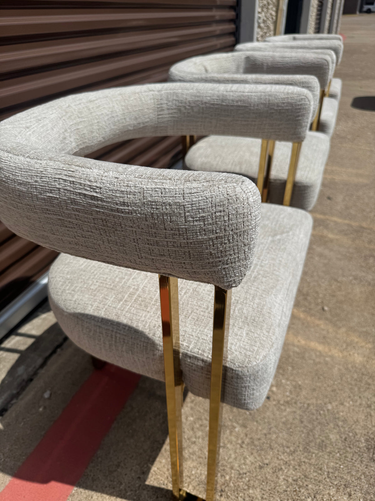 Everly Quinn Rienna Chenille Upholstered Gold Dining Armchairs – Set of 4, Oatmeal – Open Box