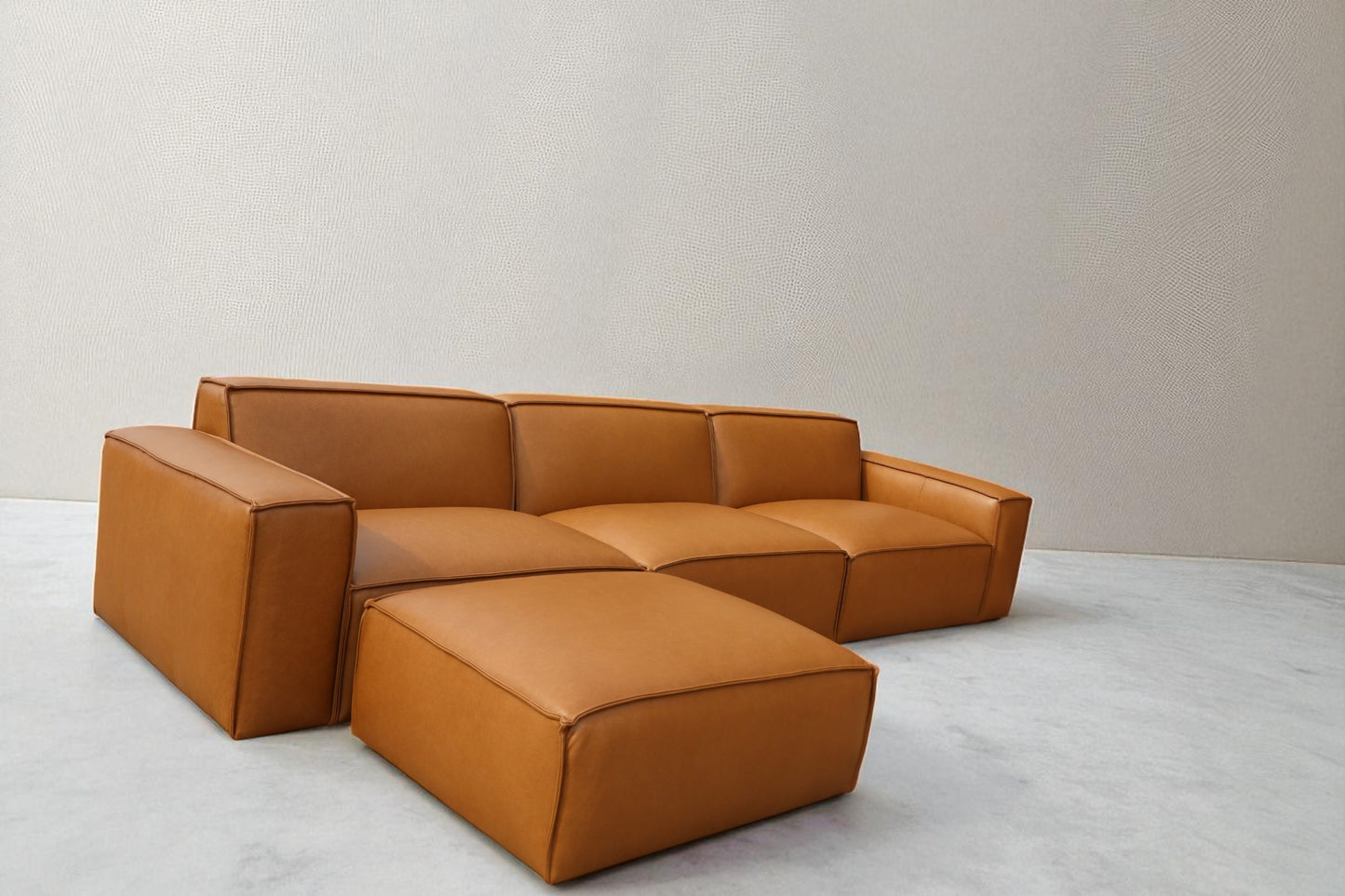 Castlery: Jonathan Leather Extended Sofa with Ottoman