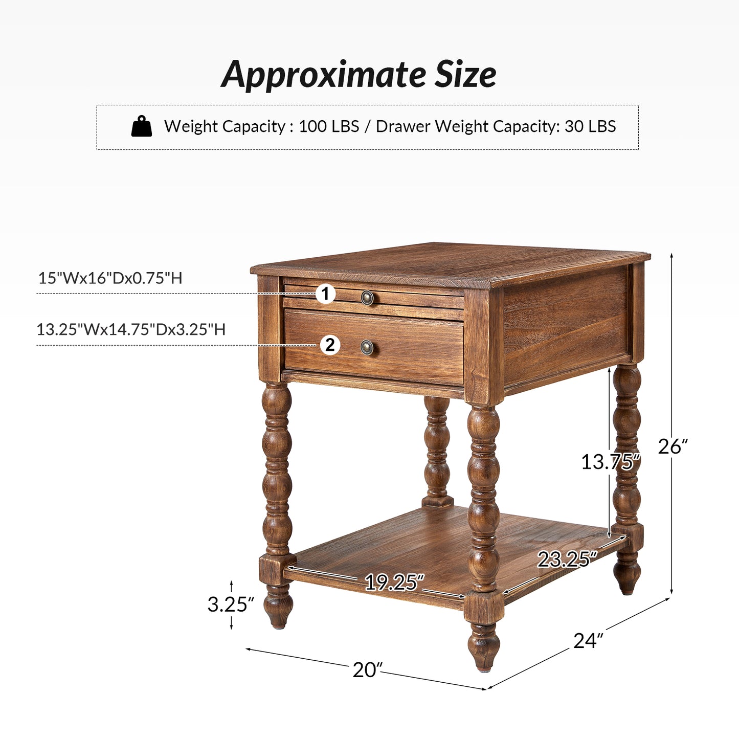 Eric 26" Tall End Table-WALNUT