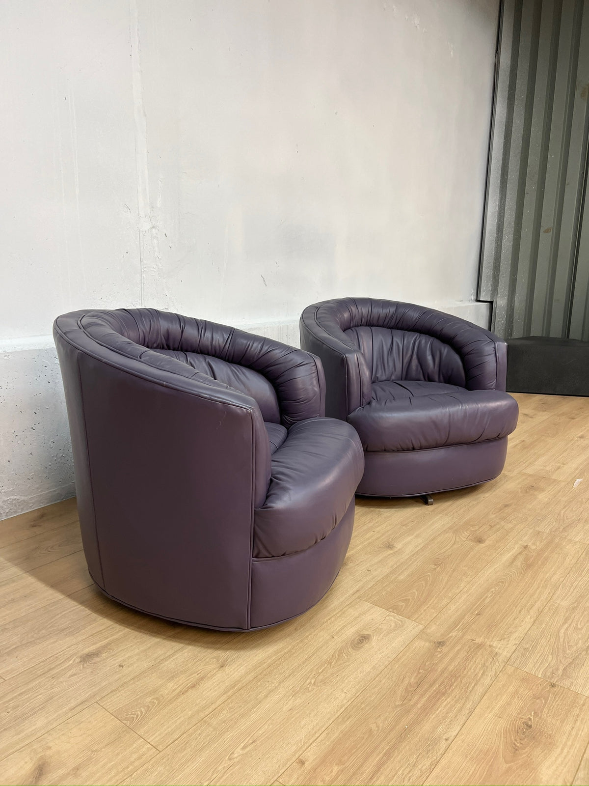 Emmerson Leather Swivel Barrel Chairs - Set of 2