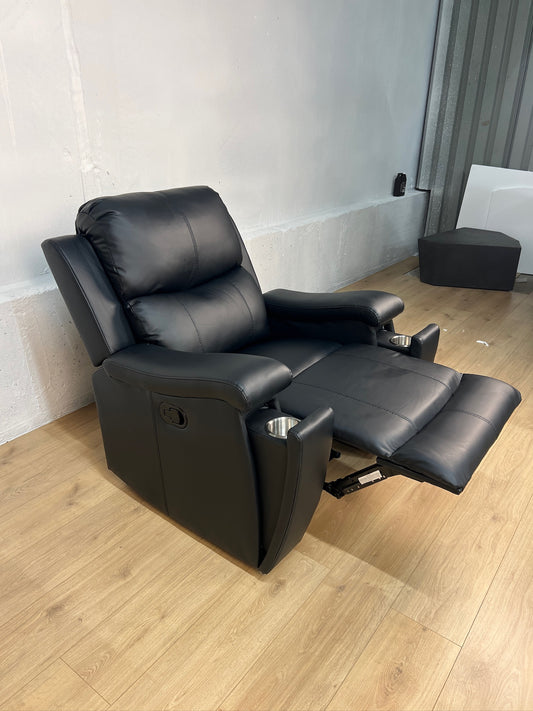 Black Faux Leather Power Recliner Chair with Cup Holders