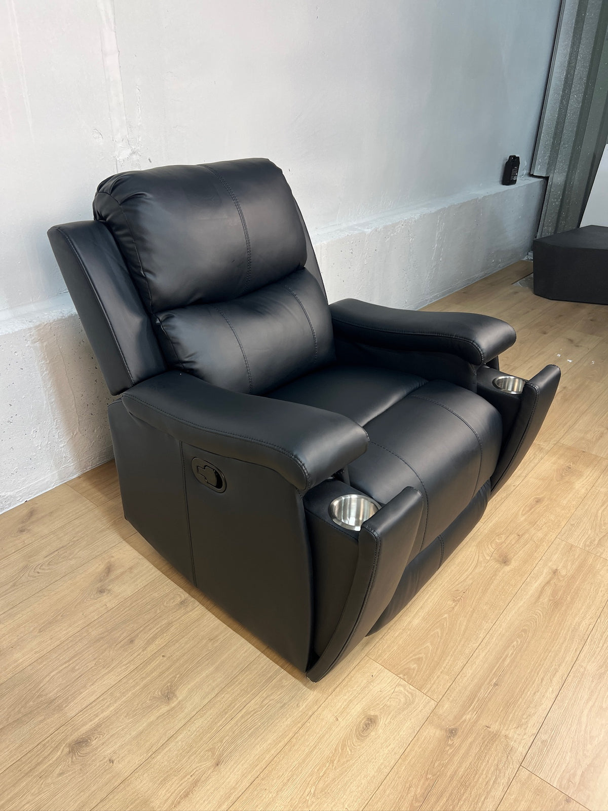 Black Faux Leather Power Recliner Chair with Cup Holders