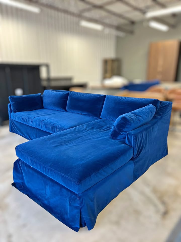 106" Elegant Performance Fabric Slip Cover Sofa- Cobalt Blue