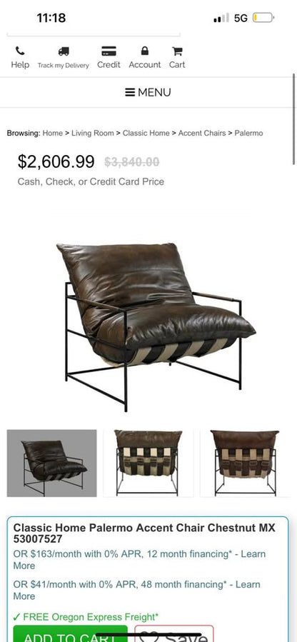 Classic Home Palermo Leather Accent Chairs Chestnut (Set of 2 Available)
