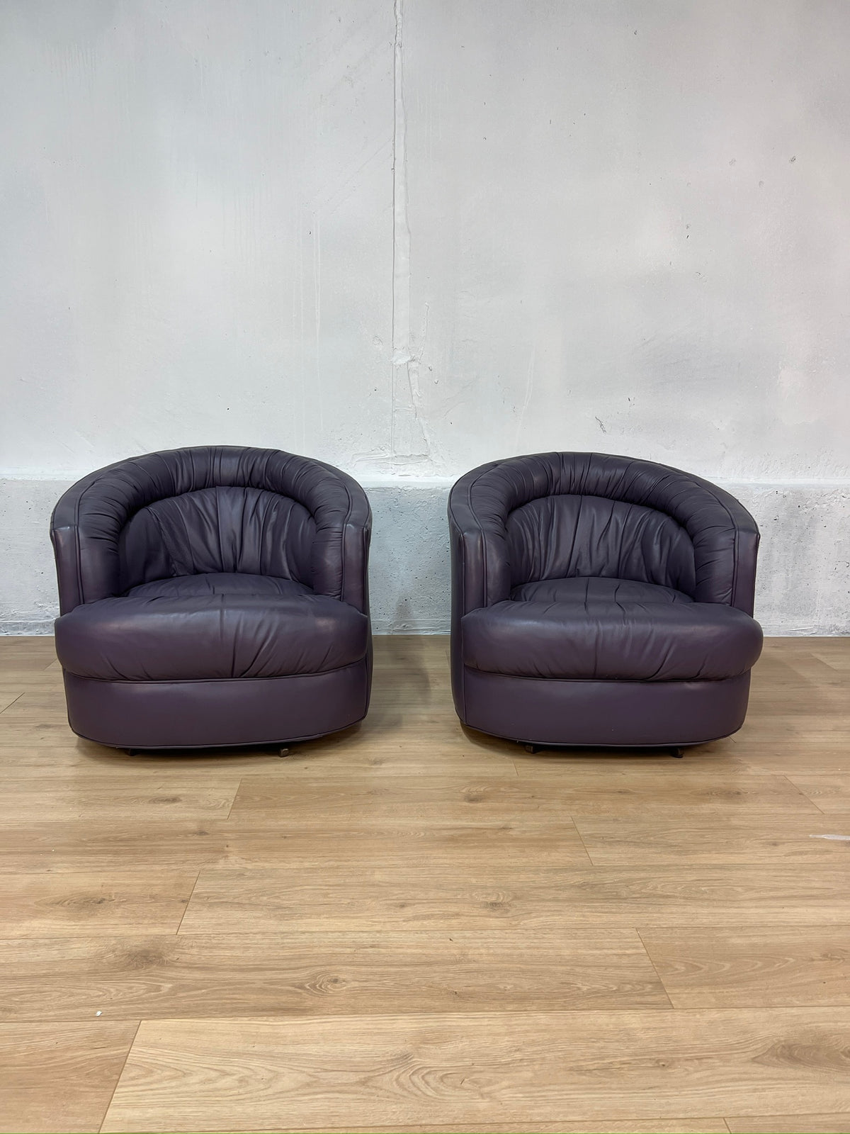 Emmerson Leather Swivel Barrel Chairs - Set of 2