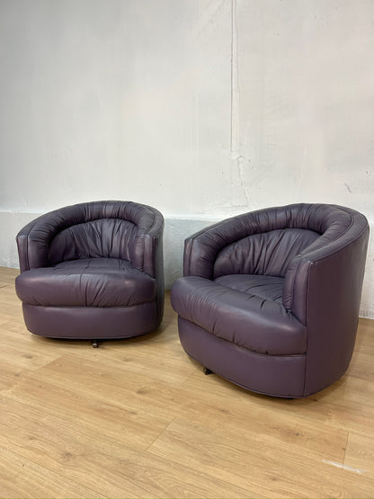 Emmerson Leather Swivel Barrel Chairs - Set of 2