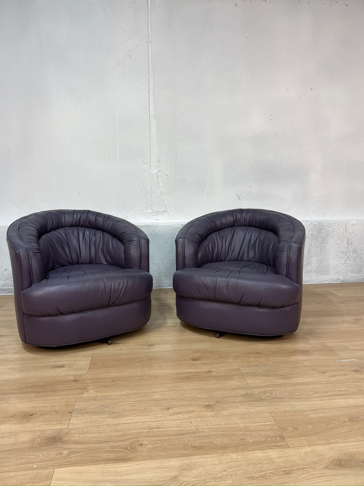 Emmerson Leather Swivel Barrel Chairs - Set of 2
