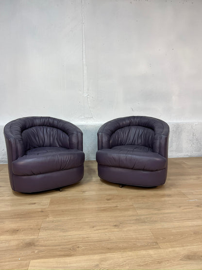 Emmerson Leather Swivel Barrel Chairs - Set of 2