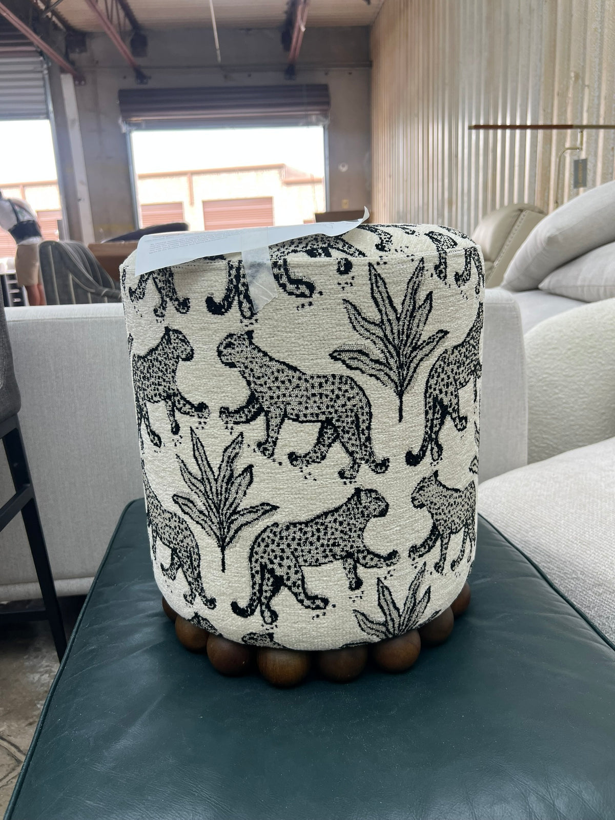 TOV Furniture Dex Leopard Jacquard Ottoman – Cream