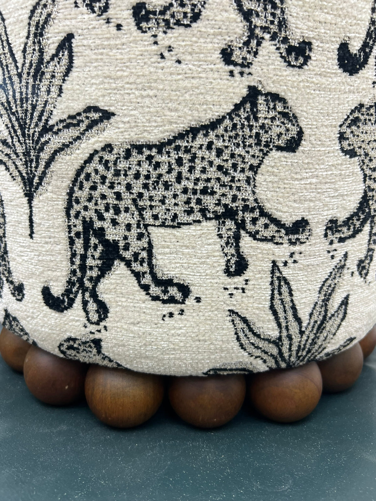 TOV Furniture Dex Leopard Jacquard Ottoman – Cream