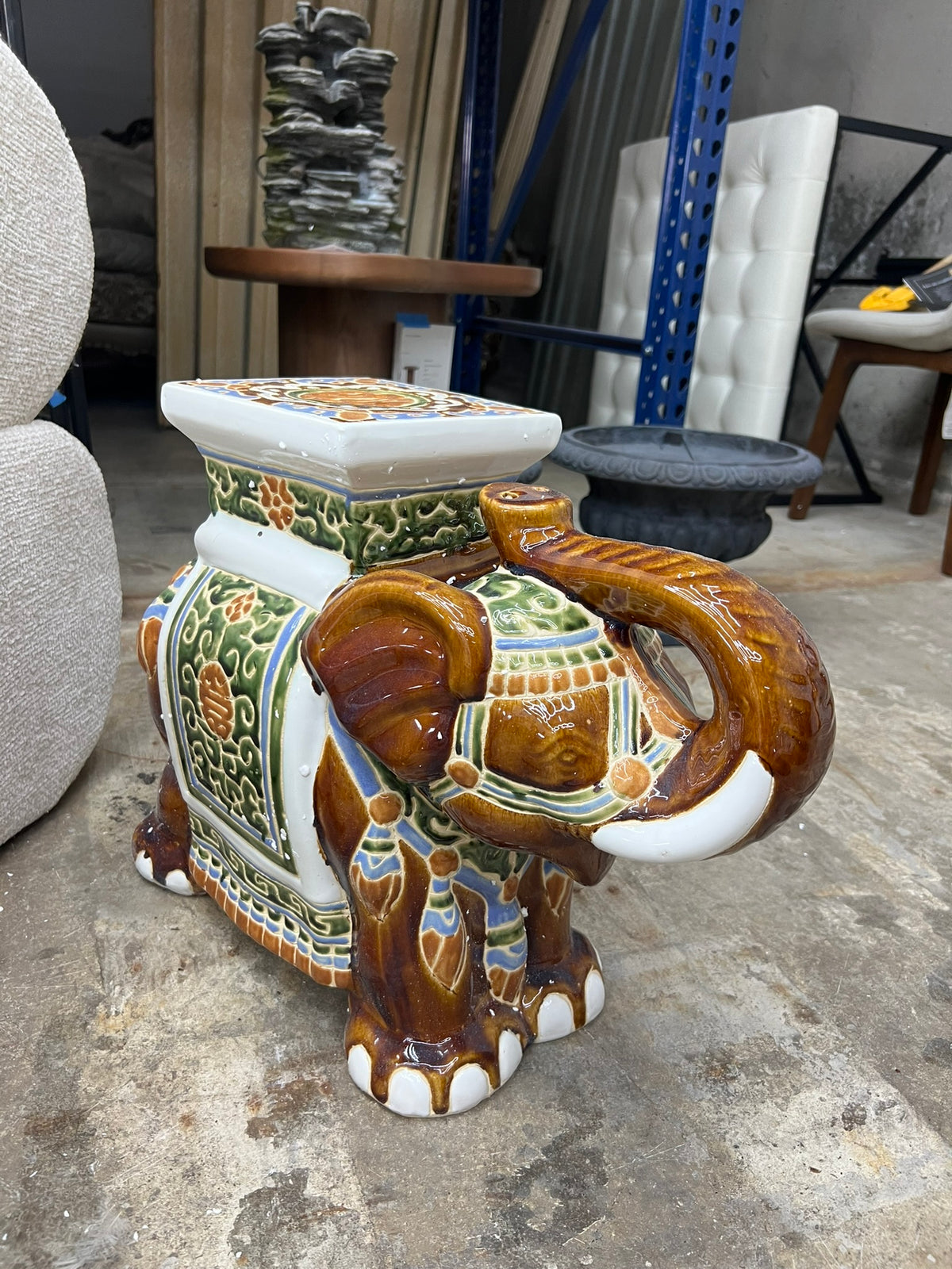 International Caravan Large Porcelain Elephant Stool – Brown