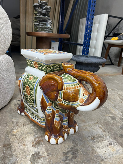International Caravan Large Porcelain Elephant Stool – Brown