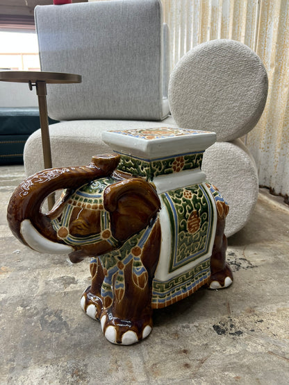 International Caravan Large Porcelain Elephant Stool – Brown