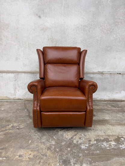 Saddle Genuine Leather Manual Swivel Glider Recliner