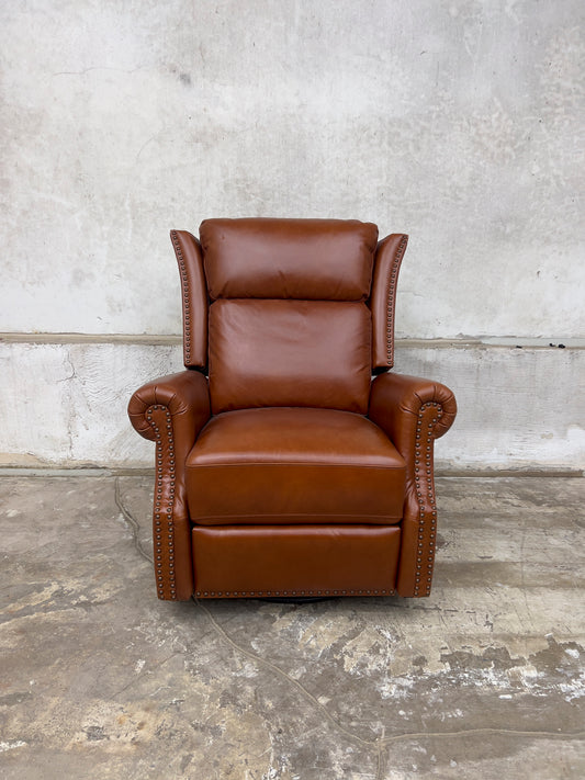 Saddle Genuine Leather Manual Swivel Glider Recliner
