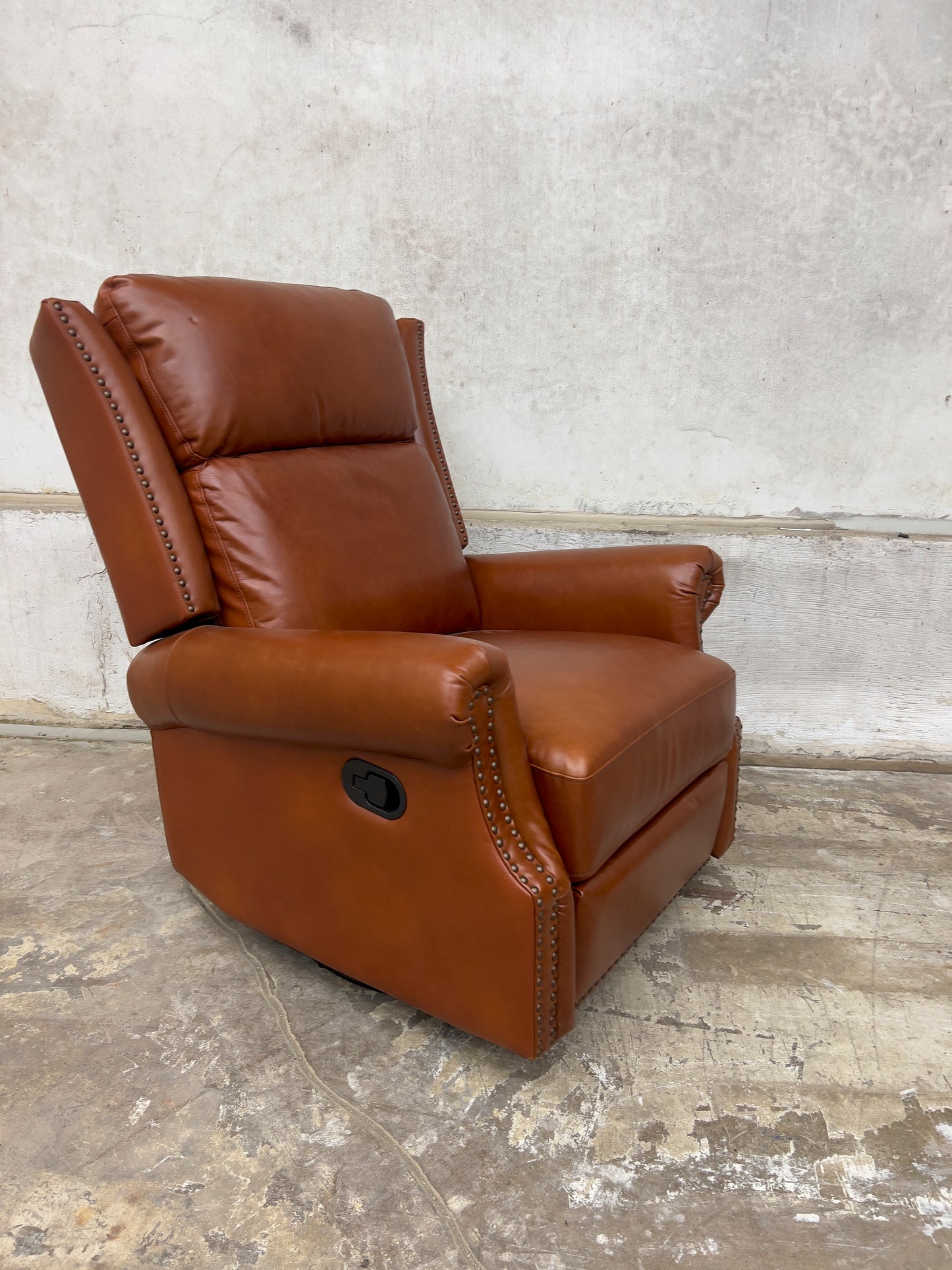 Saddle Genuine Leather Manual Swivel Glider Recliner