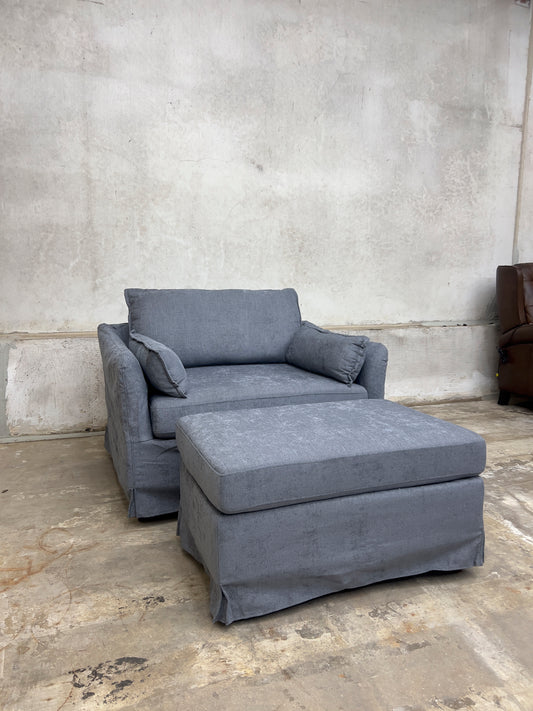 Sophie Modern Oversized Slipcovered Armchair with Ottoman.
