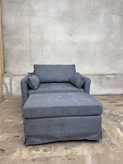 Sophie Modern Oversized Slipcovered Armchair with Ottoman.