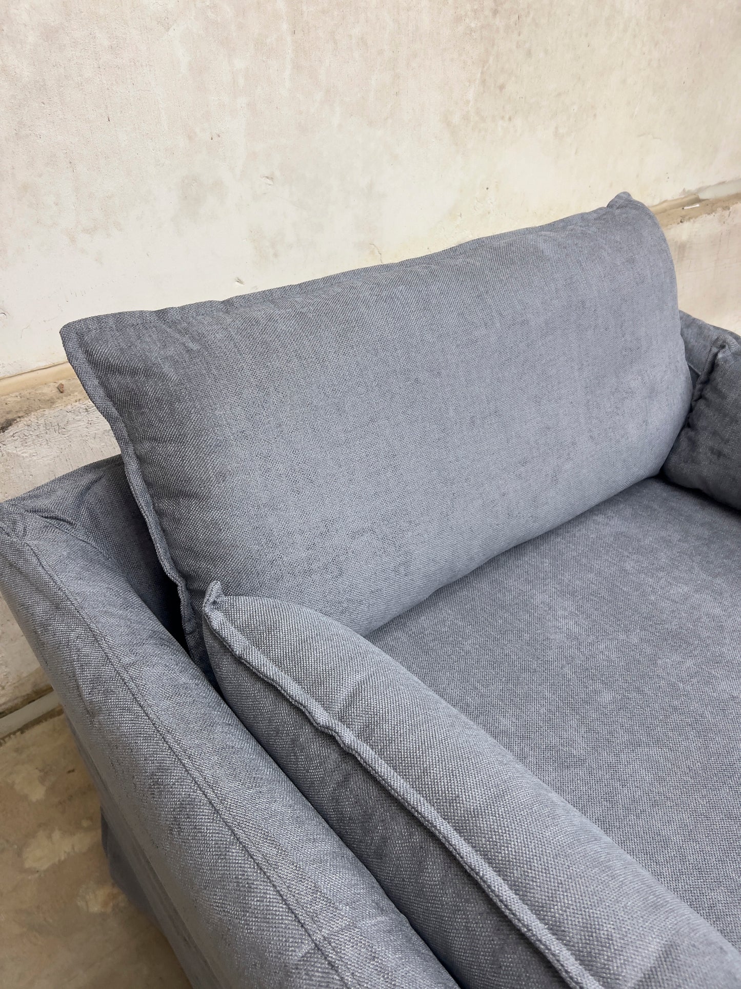 Sophie Modern Oversized Slipcovered Armchair with Ottoman.