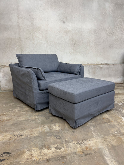 Sophie Modern Oversized Slipcovered Armchair with Ottoman.