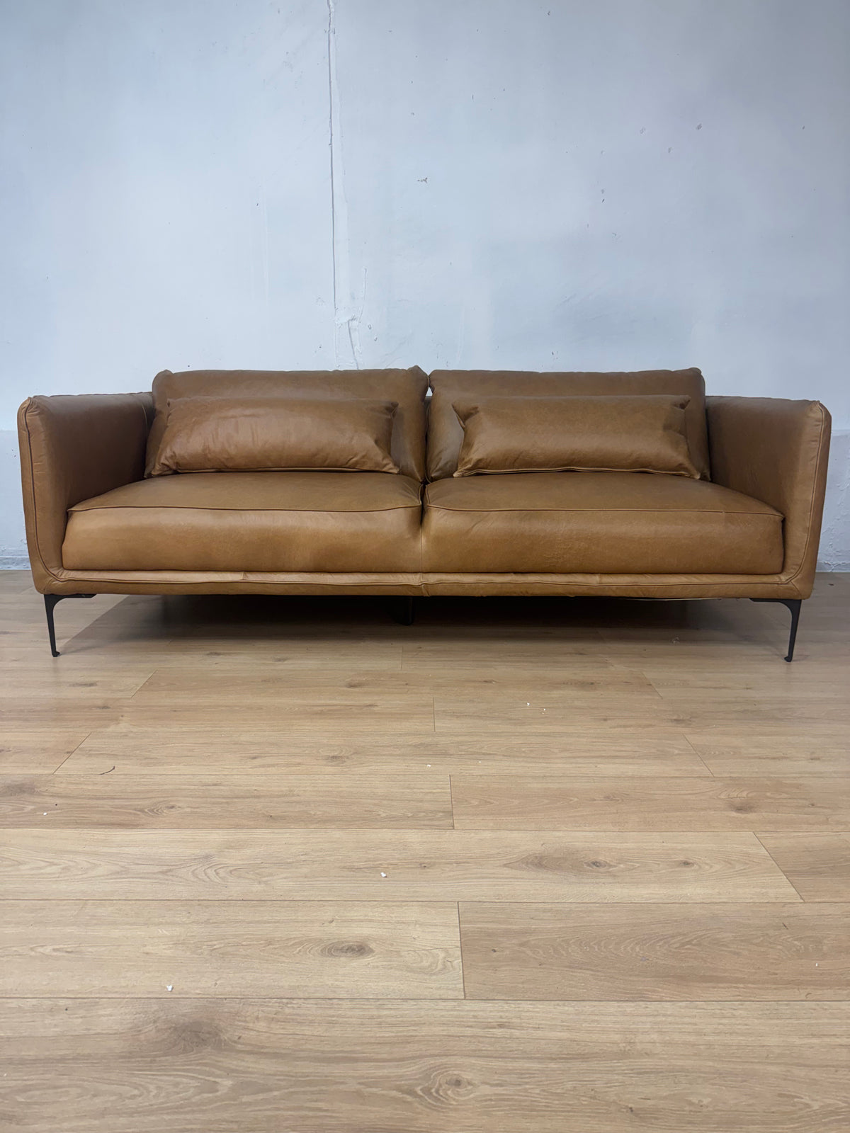 AllModern Rae 84" Top Grain Leather Sofa – Marseille Brown, Metal Legs – Brand New in Box