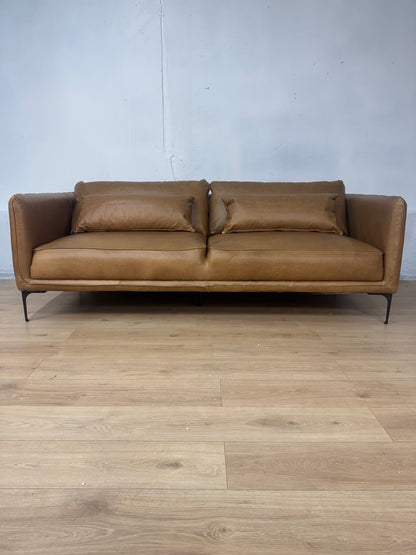 AllModern Rae 84" Top Grain Leather Sofa – Marseille Brown, Metal Legs – Brand New in Box
