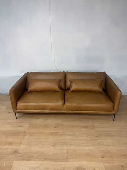 AllModern Rae 84" Top Grain Leather Sofa – Marseille Brown, Metal Legs – Brand New in Box