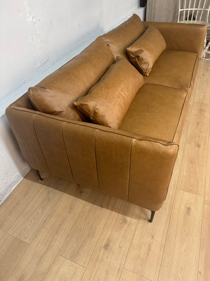 AllModern Rae 84" Top Grain Leather Sofa – Marseille Brown, Metal Legs – Brand New in Box