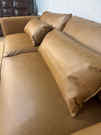 AllModern Rae 84" Top Grain Leather Sofa – Marseille Brown, Metal Legs – Brand New in Box