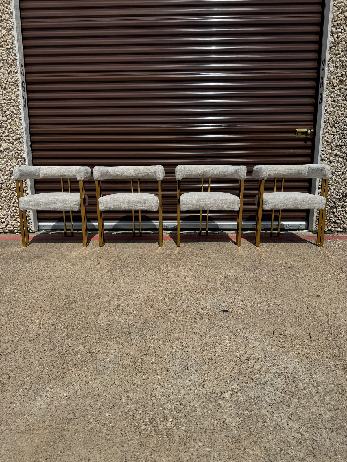 Everly Quinn Rienna Chenille Upholstered Gold Dining Armchairs – Set of 4, Oatmeal – Open Box