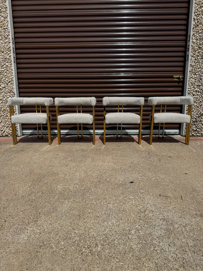 Everly Quinn Rienna Chenille Upholstered Gold Dining Armchairs – Set of 4, Oatmeal – Open Box