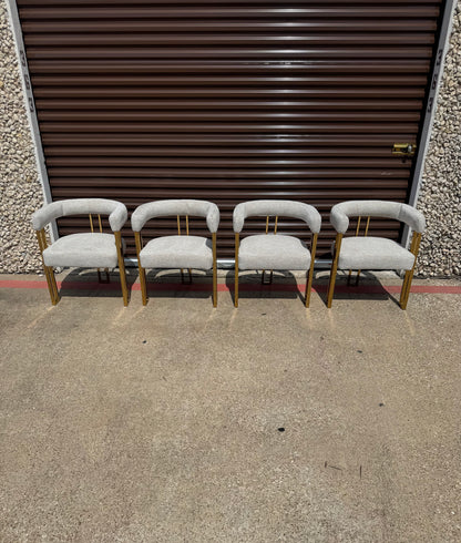 Everly Quinn Rienna Chenille Upholstered Gold Dining Armchairs – Set of 4, Oatmeal – Open Box
