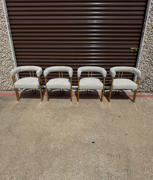 Everly Quinn Rienna Chenille Upholstered Gold Dining Armchairs – Set of 4, Oatmeal – Open Box