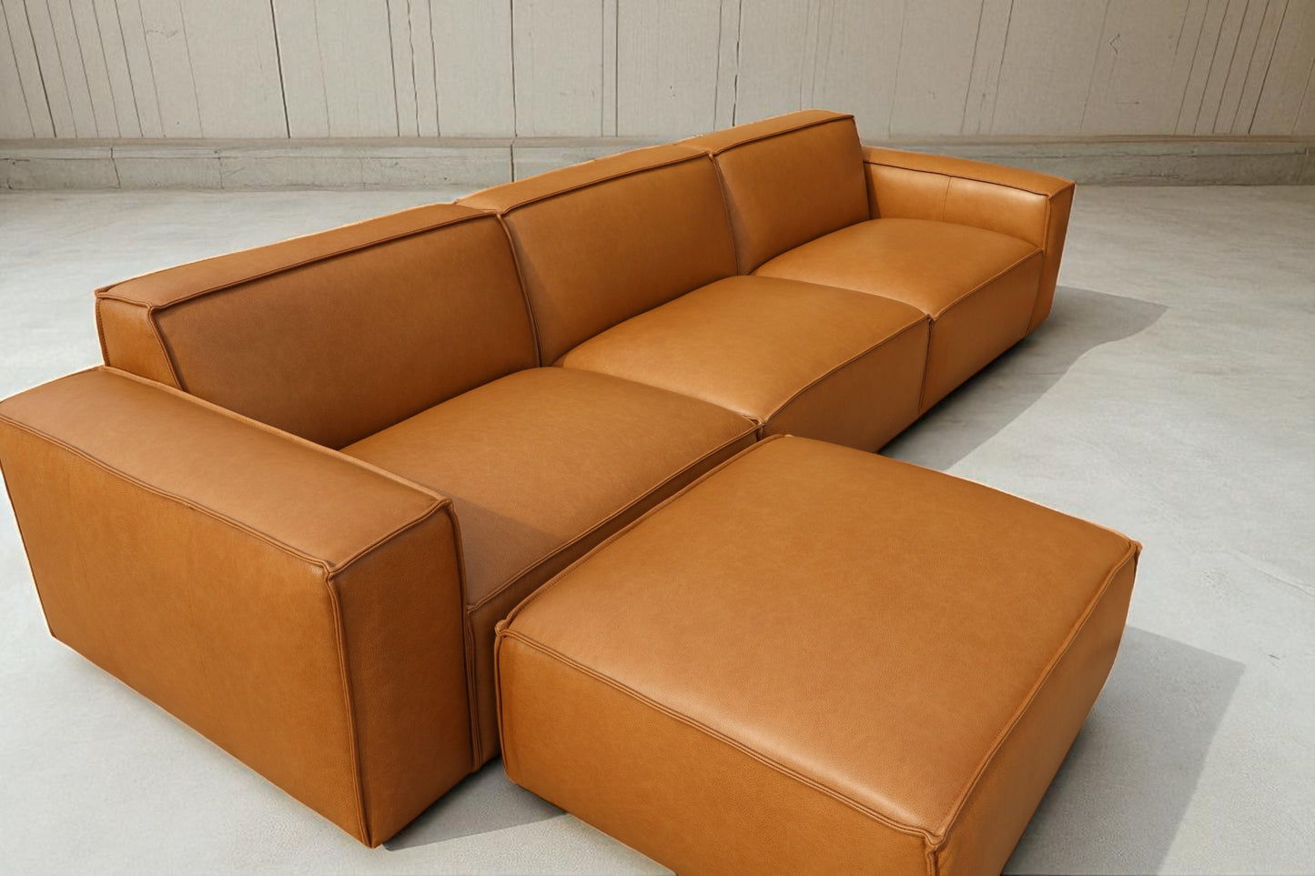 Castlery: Jonathan Leather Extended Sofa with Ottoman