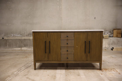 60 in. Double Sink Hazel Oak Bath Vanity with White Engineered Marble Top