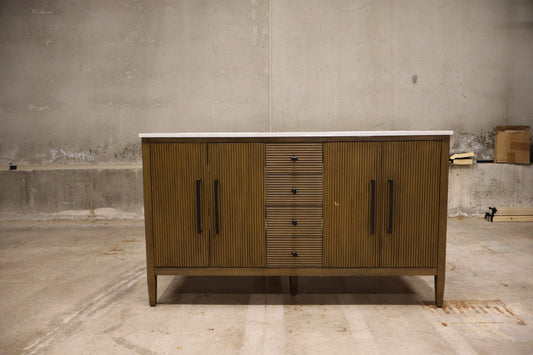 60 in. Double Sink Hazel Oak Bath Vanity with White Engineered Marble Top