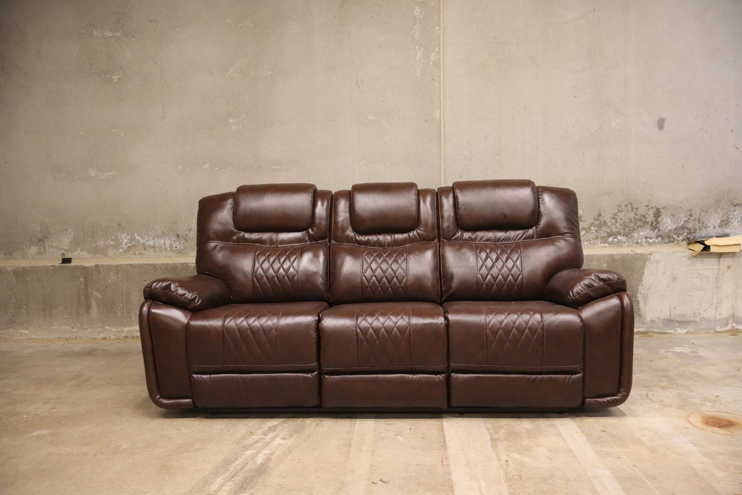 86.6" Top-Grain Genuine Leather Manual Reclining Sofa, 3-Seater Spacious Recliner Couch