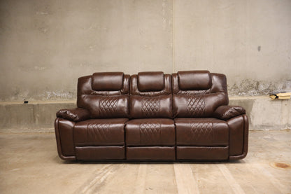 86.6" Top-Grain Genuine Leather Manual Reclining Sofa, 3-Seater Spacious Recliner Couch