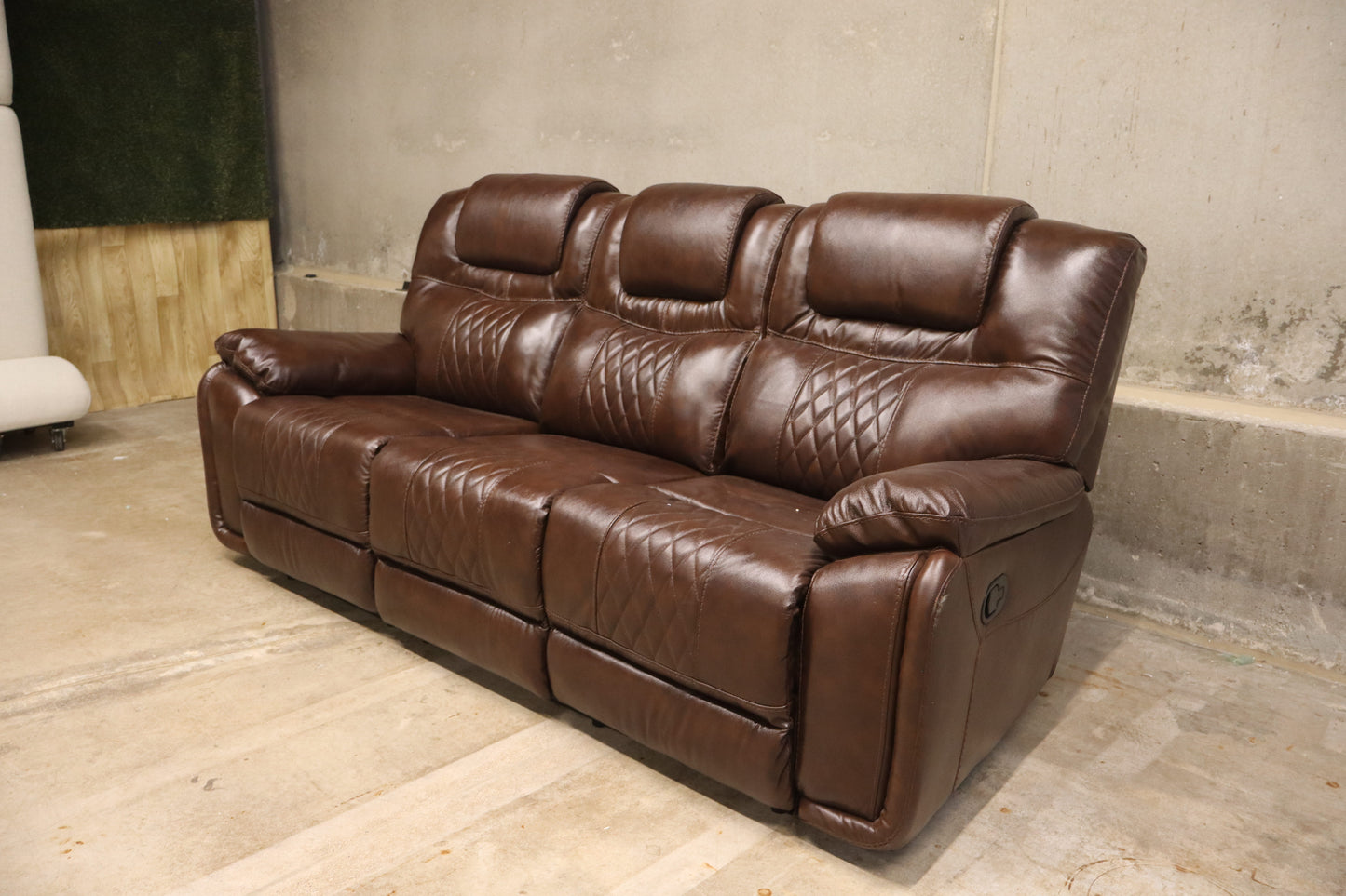 86.6" Top-Grain Genuine Leather Manual Reclining Sofa, 3-Seater Spacious Recliner Couch