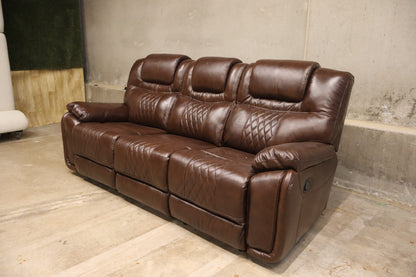 86.6" Top-Grain Genuine Leather Manual Reclining Sofa, 3-Seater Spacious Recliner Couch