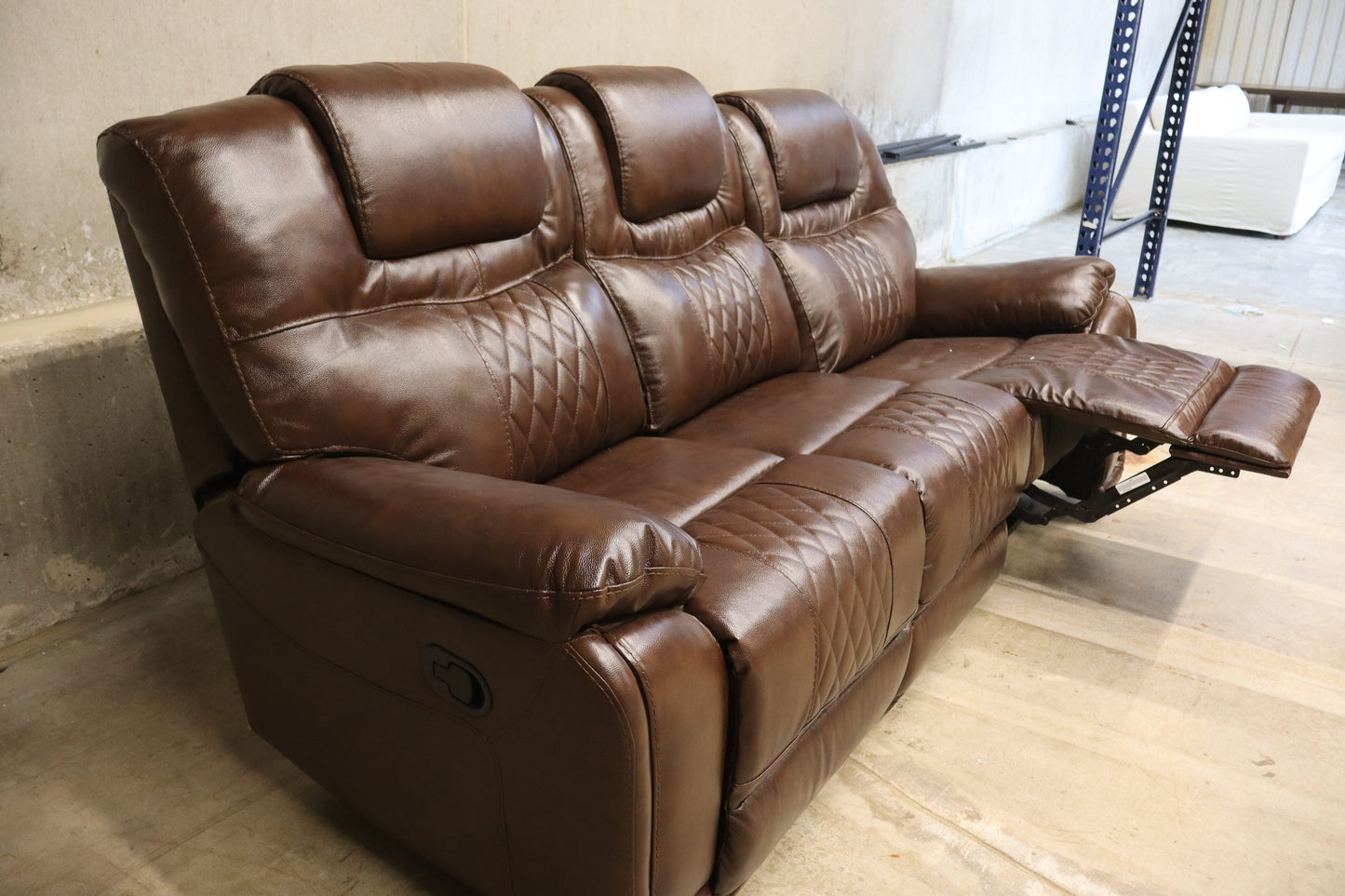 86.6" Top-Grain Genuine Leather Manual Reclining Sofa, 3-Seater Spacious Recliner Couch