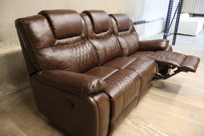86.6" Top-Grain Genuine Leather Manual Reclining Sofa, 3-Seater Spacious Recliner Couch