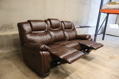 86.6" Top-Grain Genuine Leather Manual Reclining Sofa, 3-Seater Spacious Recliner Couch